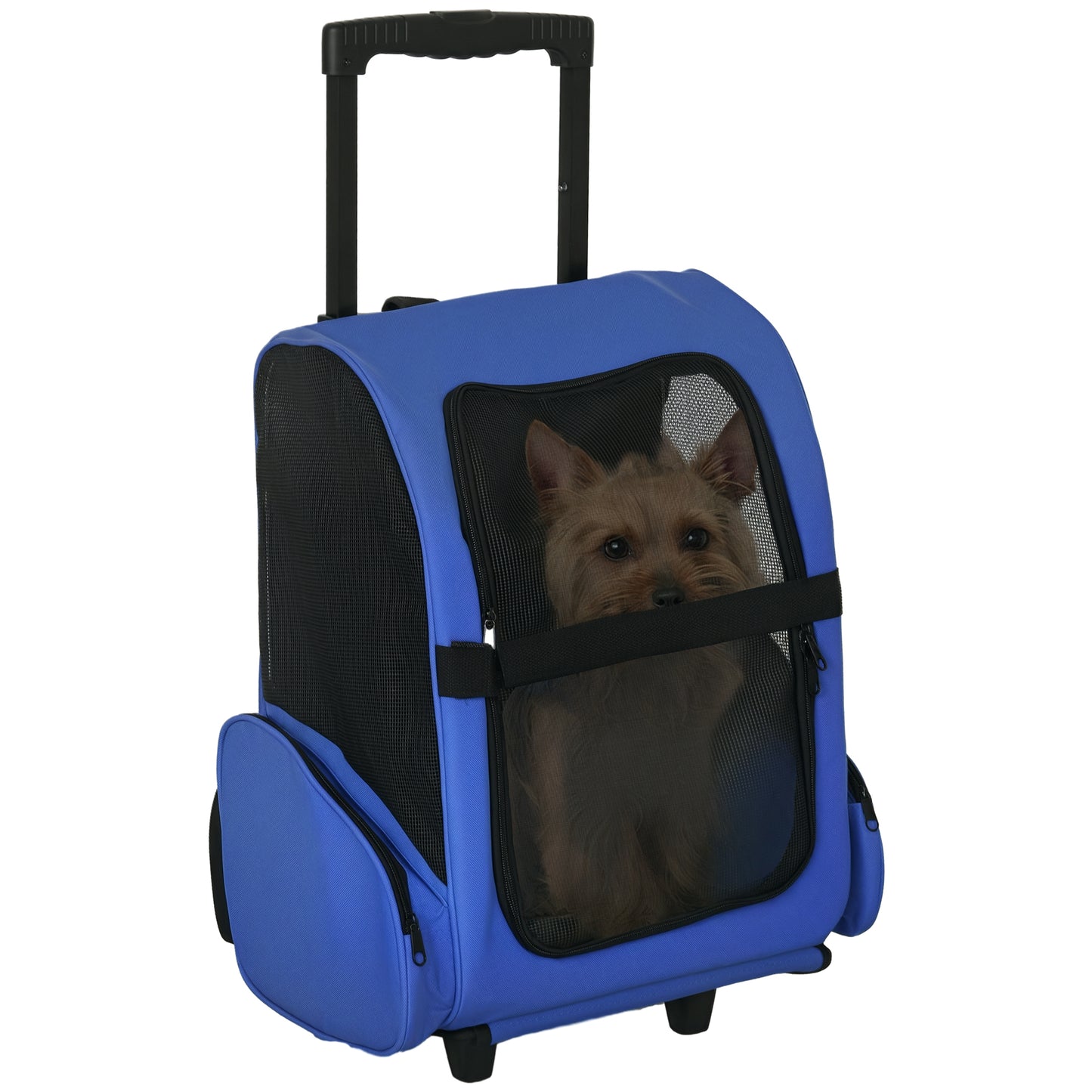 Pawhut Transportín 2 En 1 Para Mascotas Carrito Mochila Ruedas 42x25x55 Cm Azul_0