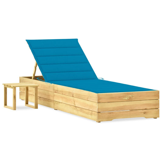 Tumbona De Jardín Con Mesa Y Cojín De Madera De Pino Impregnada_0