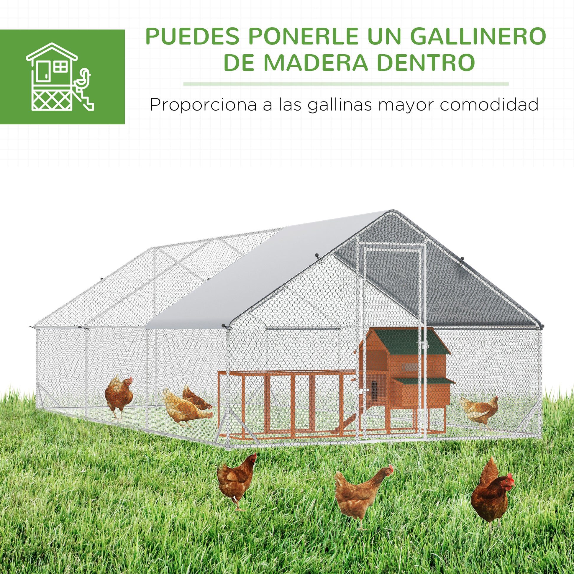 Pawhut Gallinero Para Exterior 3x6x2m Con Cubierta De Pe Y Cerradura Plata_4