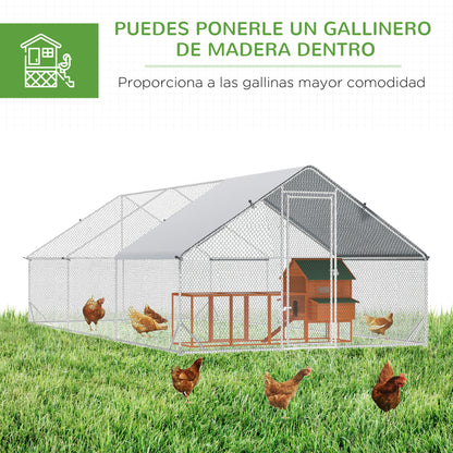 Pawhut Gallinero Para Exterior 3x6x2m Con Cubierta De Pe Y Cerradura Plata_4