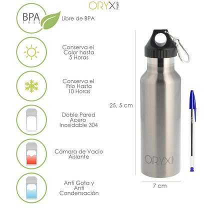 Botella Termica / Termo Acero Inoxidable Antigotas 500 Ml. Cierre 100% Hermetico, Con Mosqueton._1