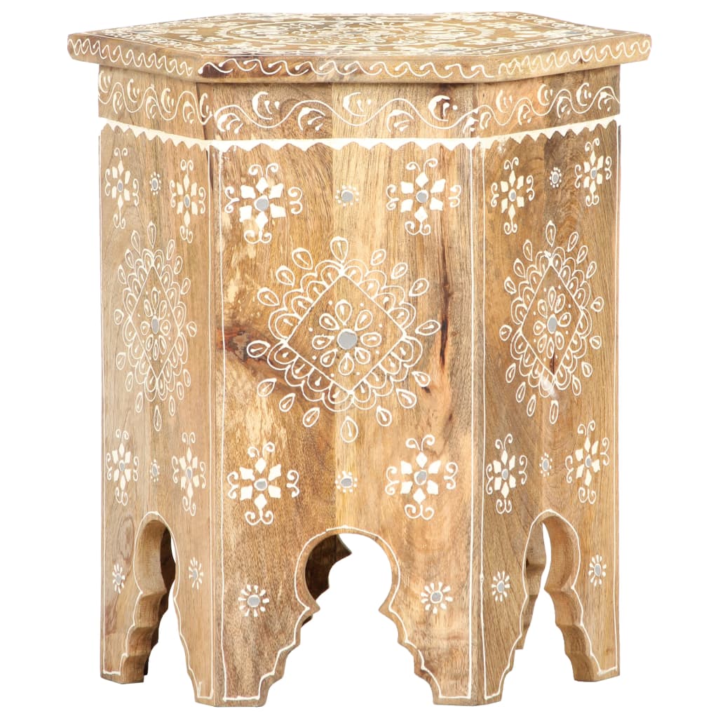 Mesa Auxiliar Pintada A Mano Madera Maciza De Mango 38x33x42 Cm_4