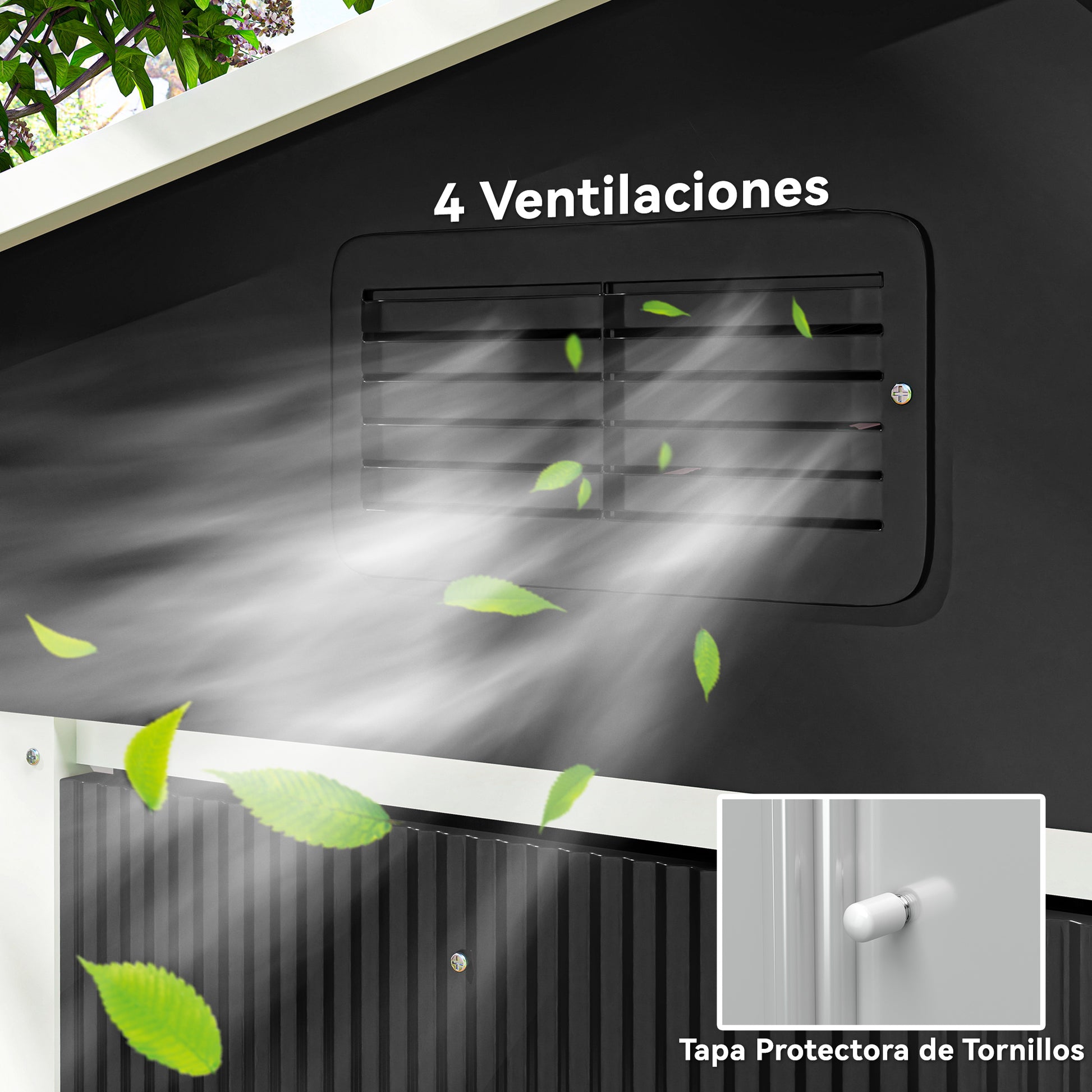Outsunny Caseta De Jardín 3,6m² 236x174x190 Cm Con Puertas Correderas 4 Ventanas_5