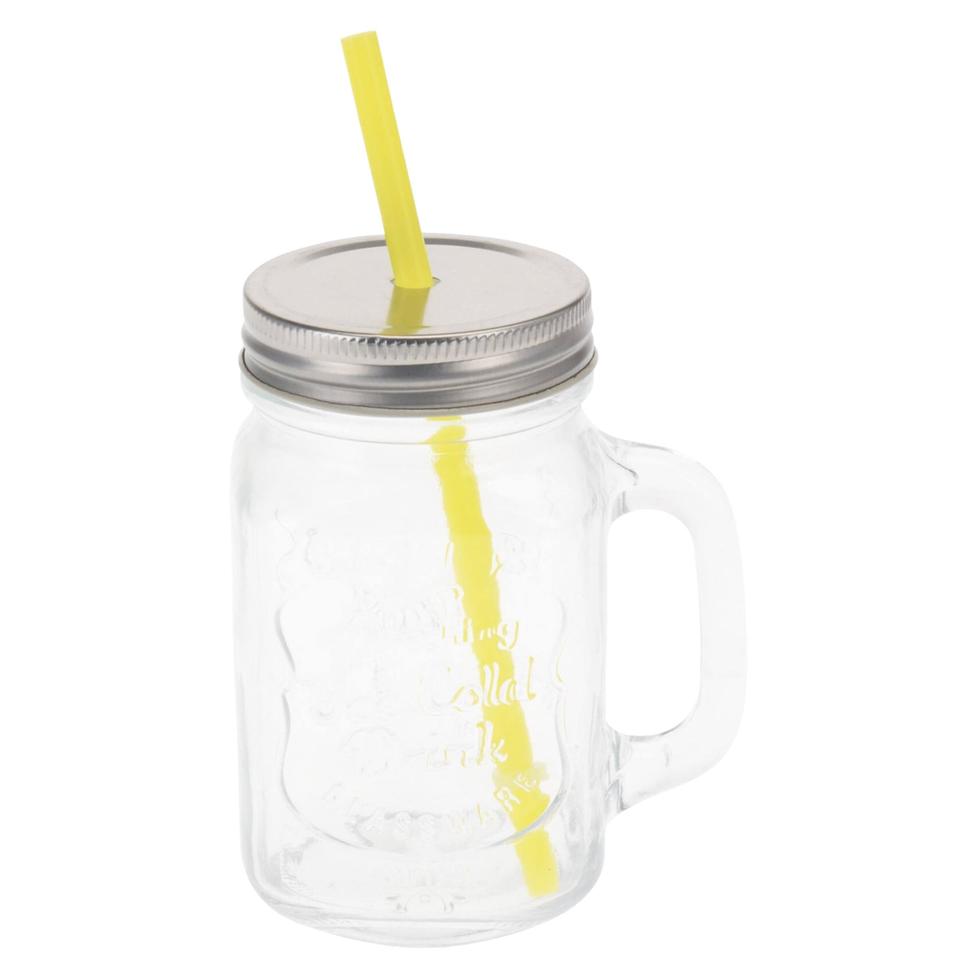 Well Home Vaso De Cristal De 450ml Con Pajita Amarilla_0