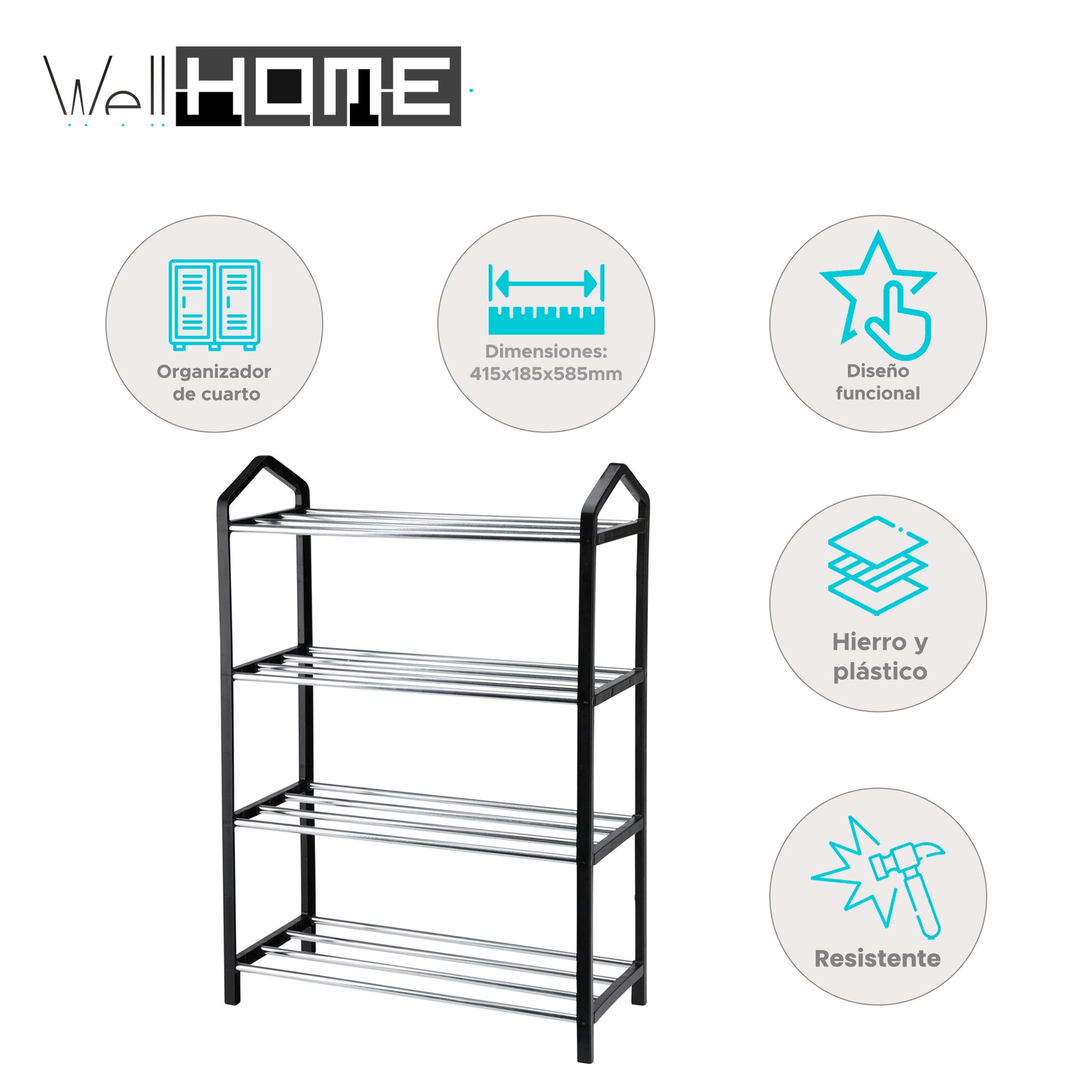 Well Home Organizador De Zapatos De 4 Capas Con Estructura De Hierro Y Plástico Para Un Almacenamiento Eficiente_1