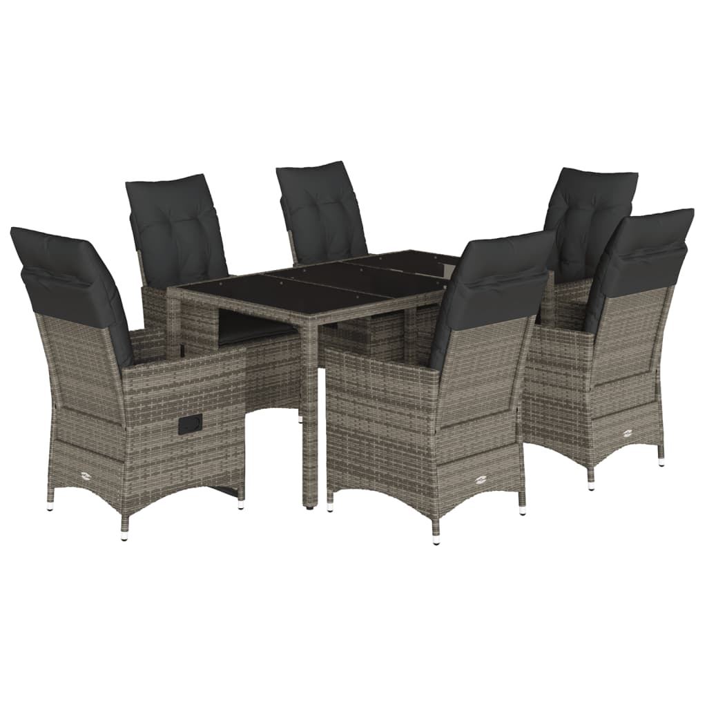 Set Comedor Jardín 7 Pzas Y Cojines Ratán Sintético Gris / Vetonek_3