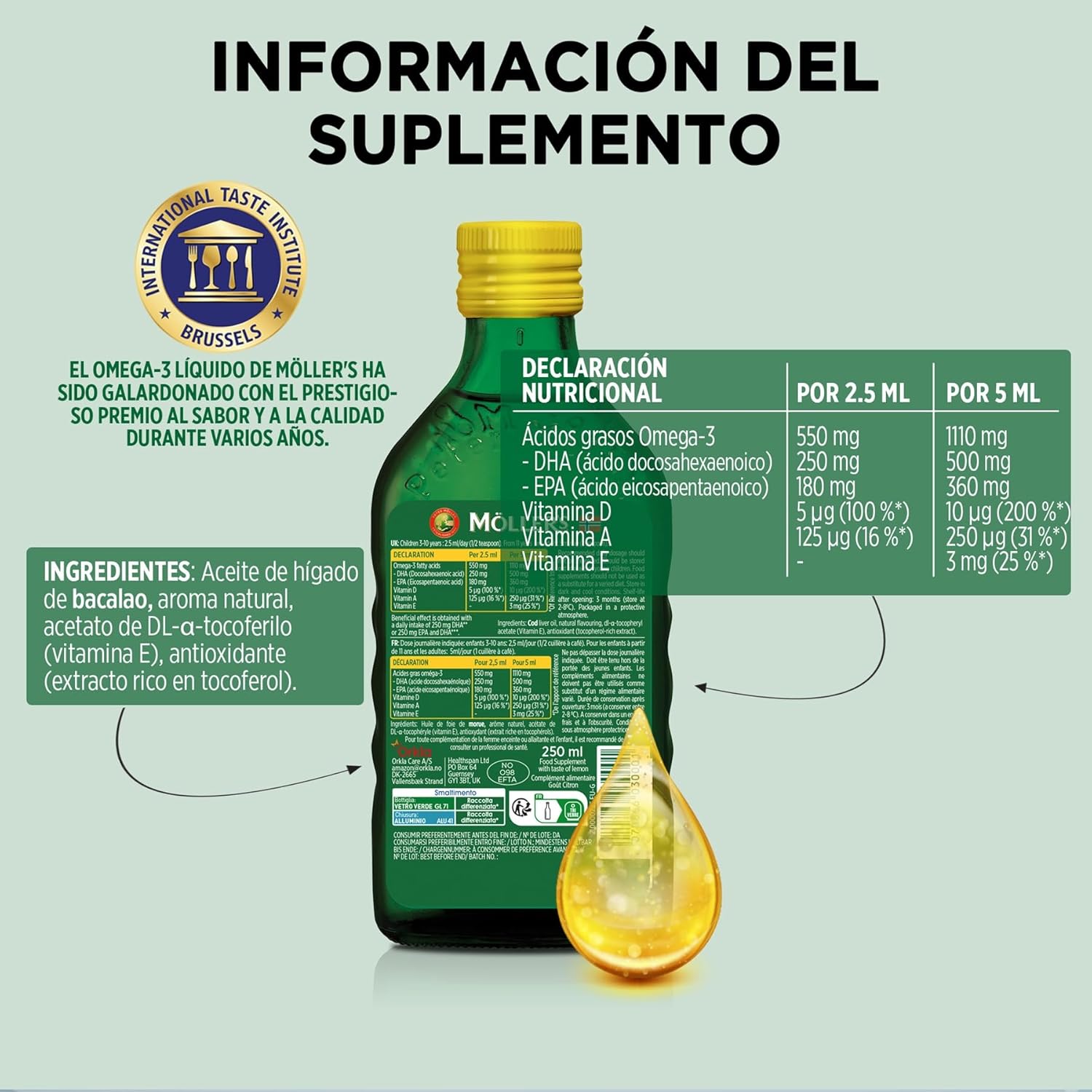  Aceite De Hígado De Bacalao Sabor Limon+vitaminas 250ml Mollers_2
