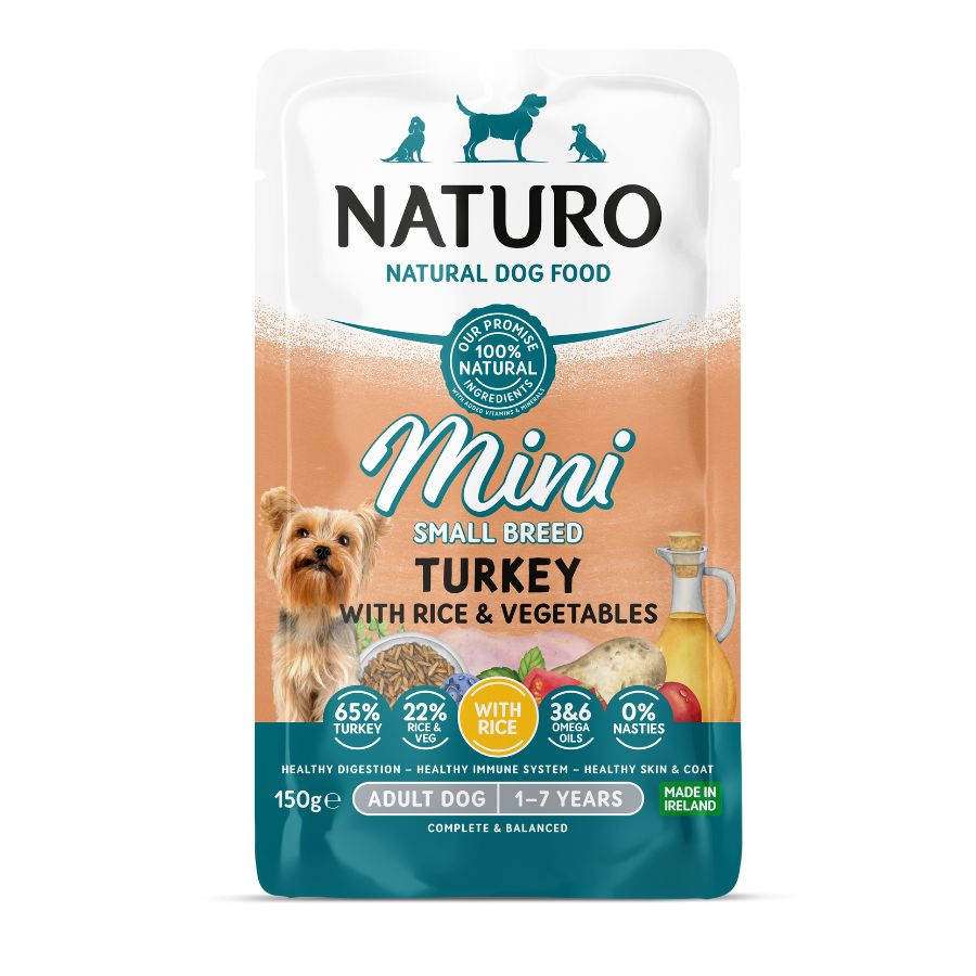 Naturo Comida Humeda Perro Raza Mini De Pavo Arroz Y Veg 150g X 8 Sobres_0