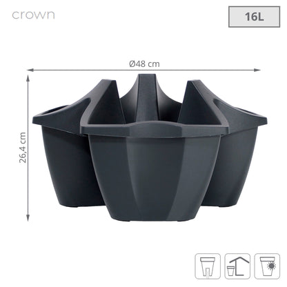 Maceta Crown 16l., Dimensiones (mm) 480x480x264, Color Antracita_2