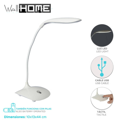 Well Home Lampara De Mesa Usb Color Blanco H.44cm_1