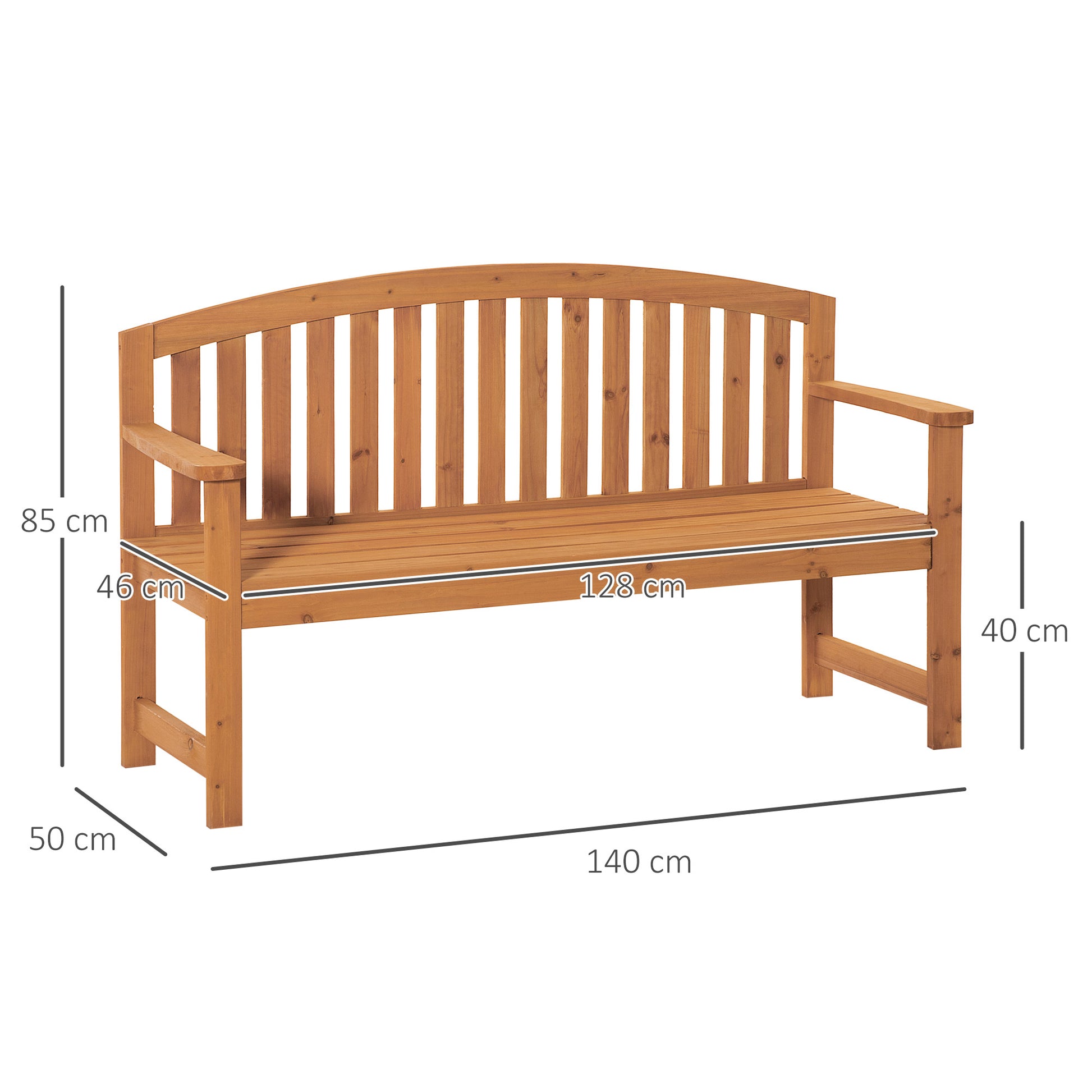 Outsunny Banco De Jardín De 2 Plazas Madera Con Reposabrazos Carga 320kg Natural_2