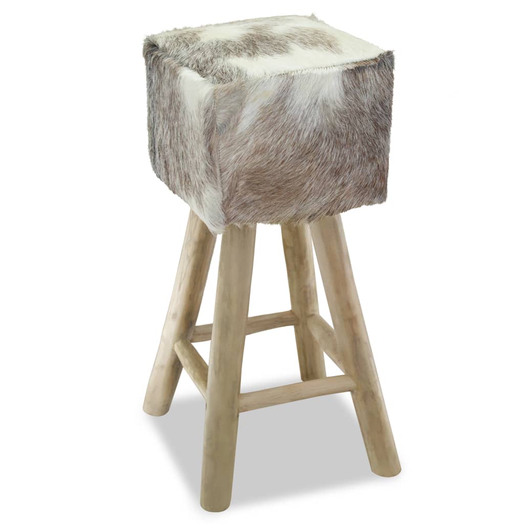 Taburete De Cocina De Cuero Auténtico Y Madera De Teca Maciza_2