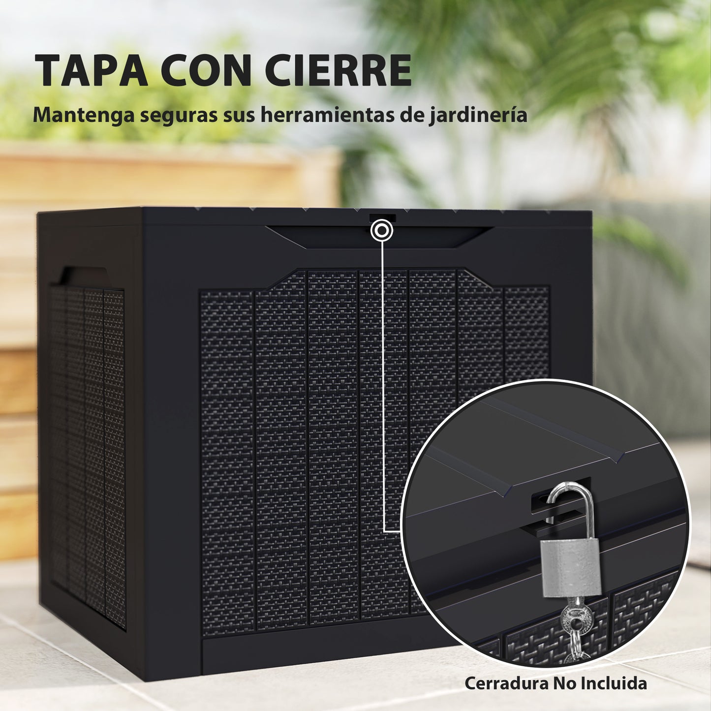 Outsunny Baúl De Almacenaje Exterior 97l Impermeable Con Asas Integradas Negro_5