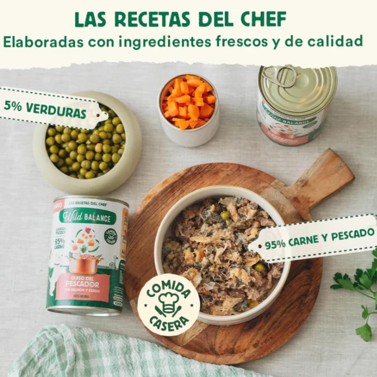 Pack 6X Guiso del pescador salmón y cerdo para perros Wild Balance 400 g