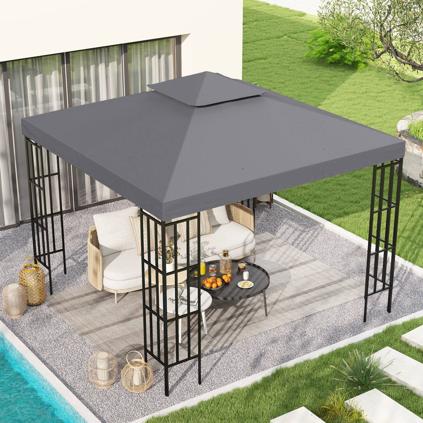 Outsunny Techo De Repuesto Para Cenador 3x3 M Con Techo Doble Anti-uv Gris_3