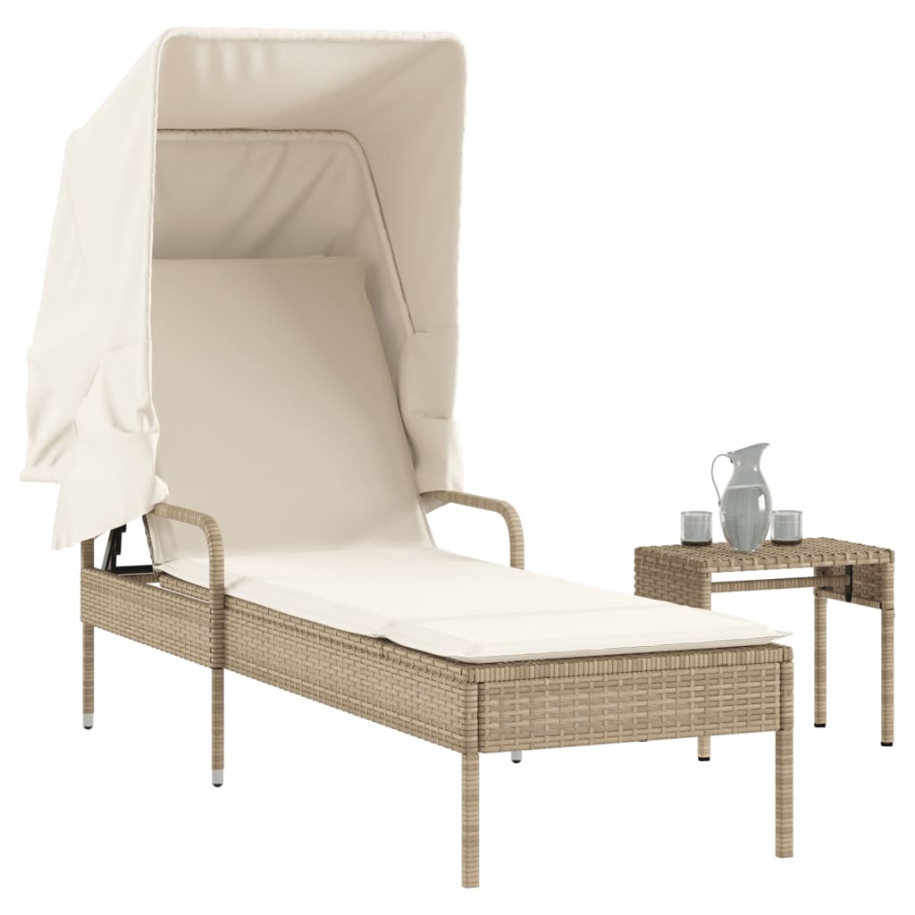 Tumbona Con Capota Y Mesa Ratán Sintético Beige / Vetonek_1