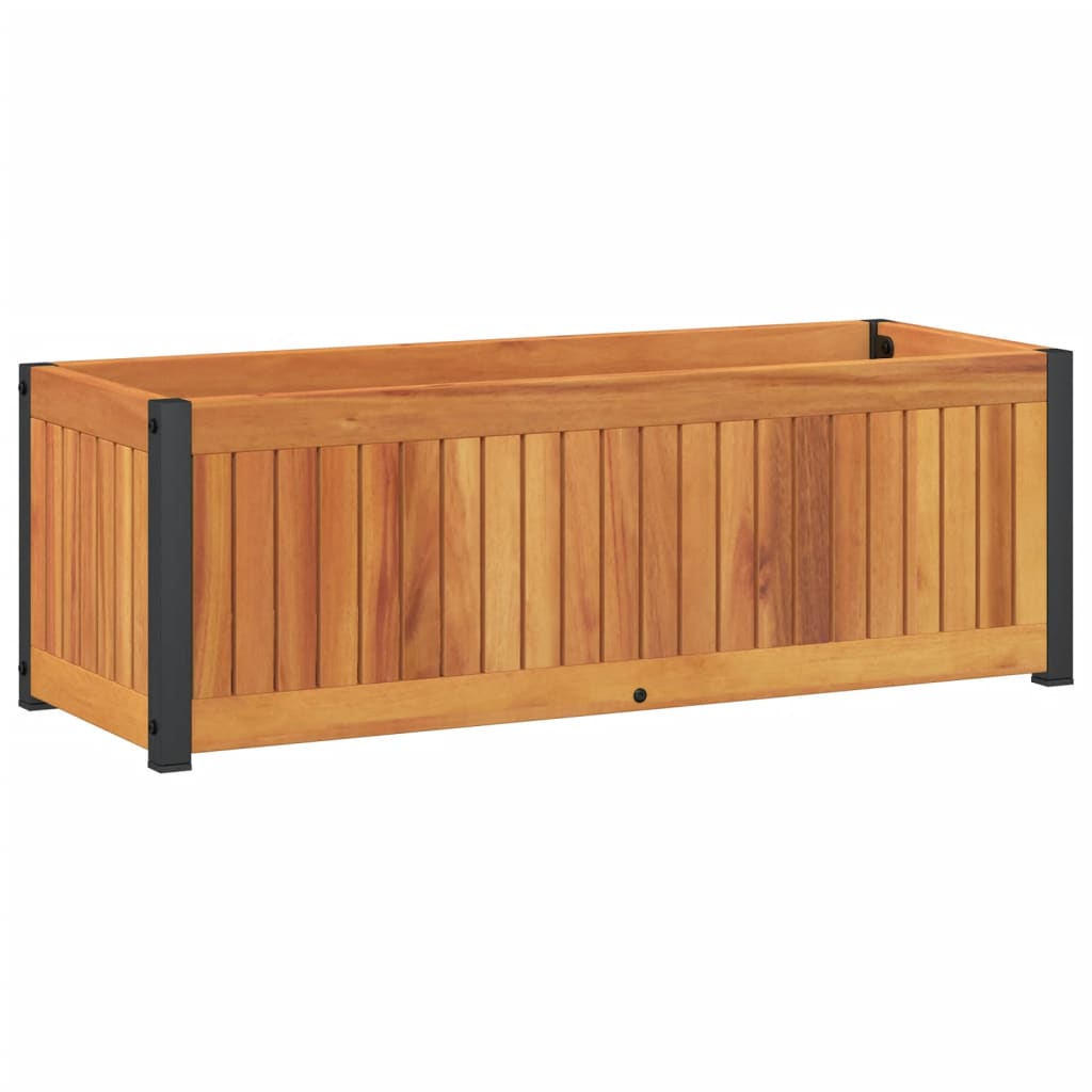 Jardinera De Madera Maciza De Acacia Y Acero 80x30x27,5 Cm_0