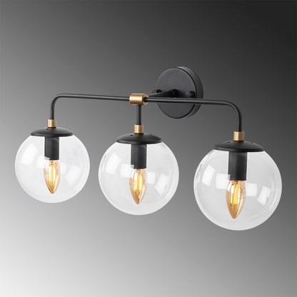 Aplique De Pared Pantalla Transparente, Metal , Negro, 56x21x27, Casquillo 3 X E14 Max 40 W_2