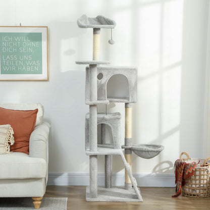 Pawhut Árbol Rascador Para Gatos 160 Cm Con Múltiples Plataformas Gris Claro_1