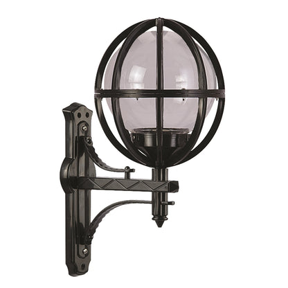 Aplique De Pared Globo En Ángulo Pantalla Gris Para Exterior, Abs , Negro, 40x30x62, Casquillo E 27 Max 60 W