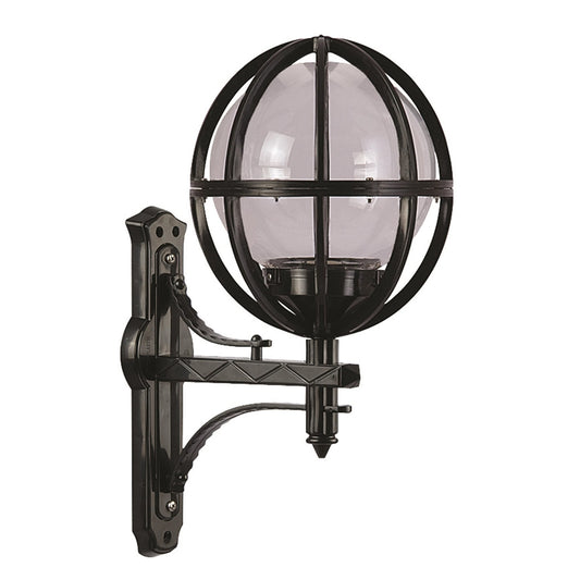 Aplique De Pared Globo En Ángulo Pantalla Gris Para Exterior, Abs , Negro, 40x30x62, Casquillo E 27 Max 60 W_0
