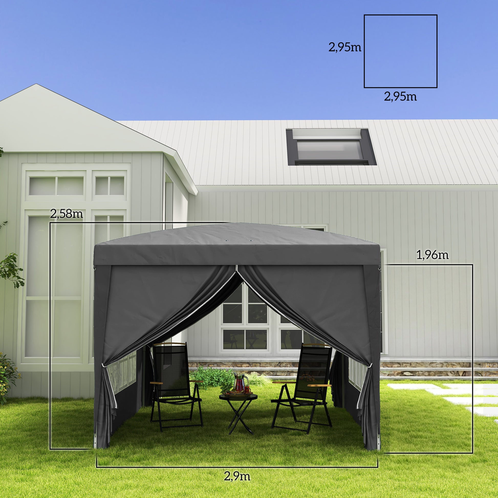 Outsunny Carpa Plegable Pop-up 3x3 M Con 4 Paredes Laterales Anti-uv Gris_2