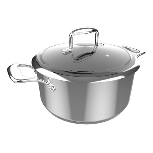 Olla Polka Classy 24 Pot Steel. Diámetro 24 Cm, Capacidad 4 L, Acero Inoxidable 18/10, Revestimiento Antiadherente, Asas Remachadas, Tapa De Cristal_0