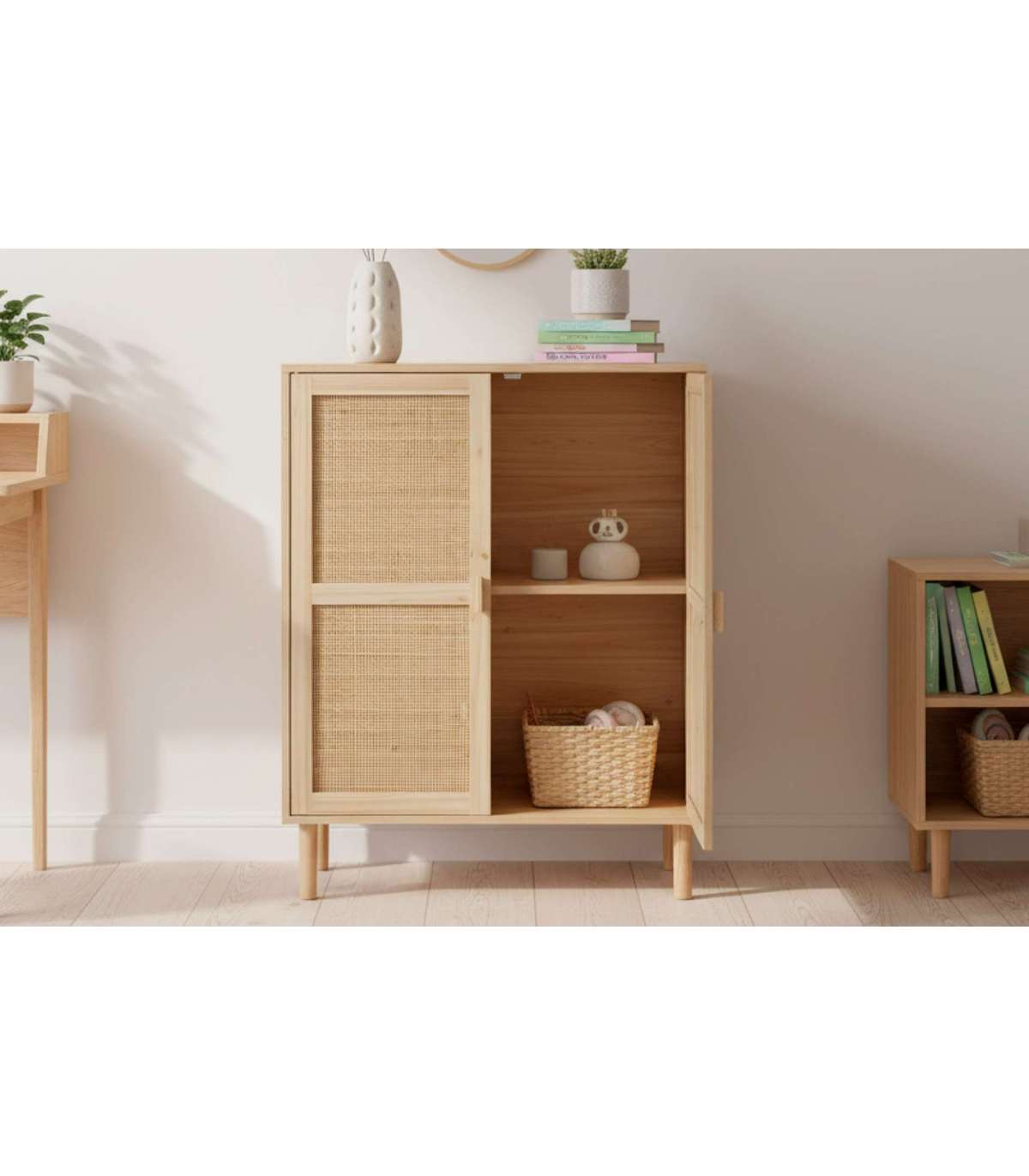 Armario Bajo 2 Puertas Abatibles Decor Acabado Pino/rattan, 110cm(alto) 80cm(ancho) 40cm(f_1
