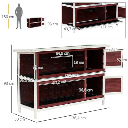 Pawhut Conejera De Madera Exterior Con Techo Abatible Y Bandejas 136,4x50x93 Cm_2