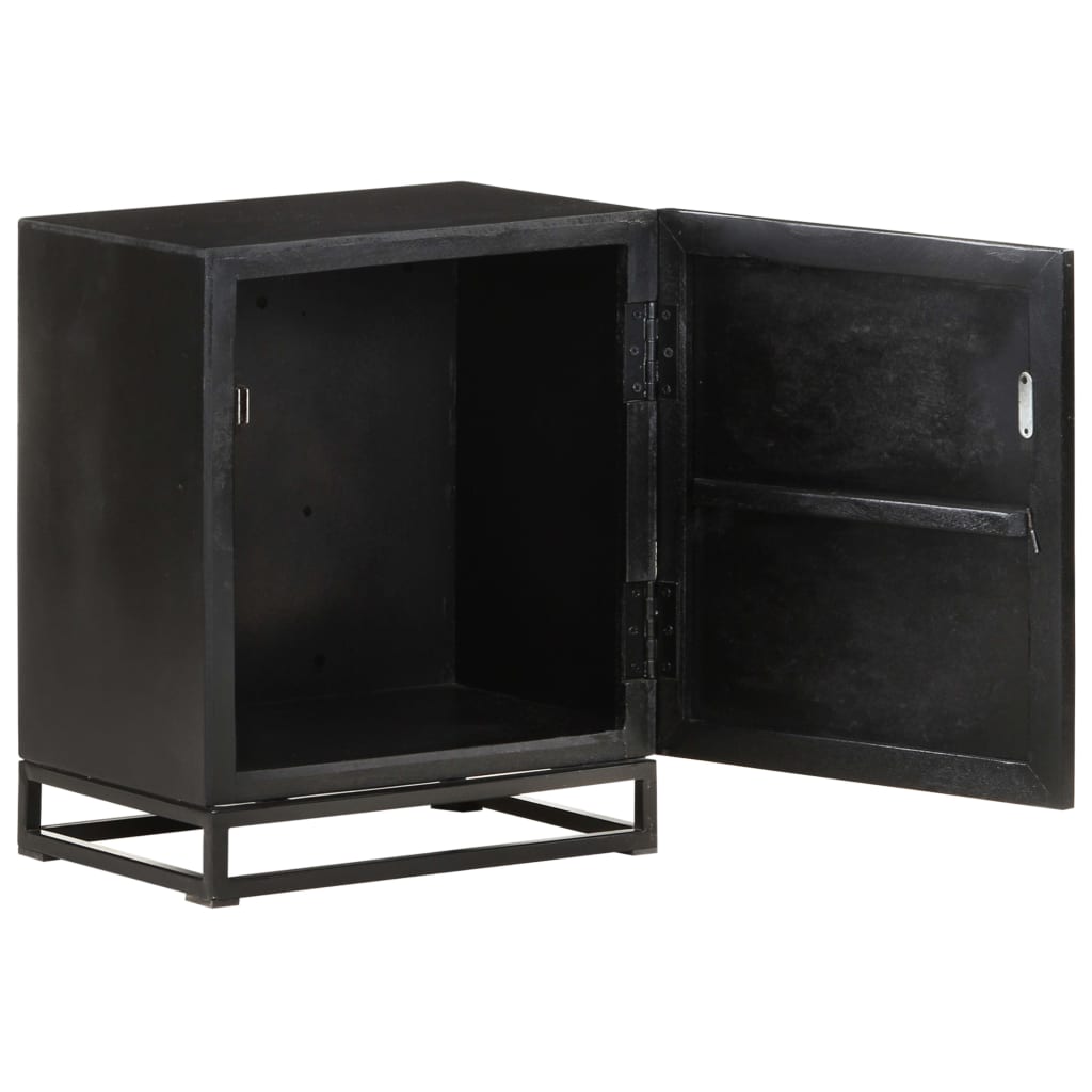Mesita De Noche Madera Maciza Acacia Y Mango Negro 40x30x50 Cm_0