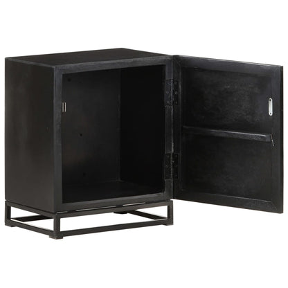Mesita De Noche Madera Maciza Acacia Y Mango Negro 40x30x50 Cm_0