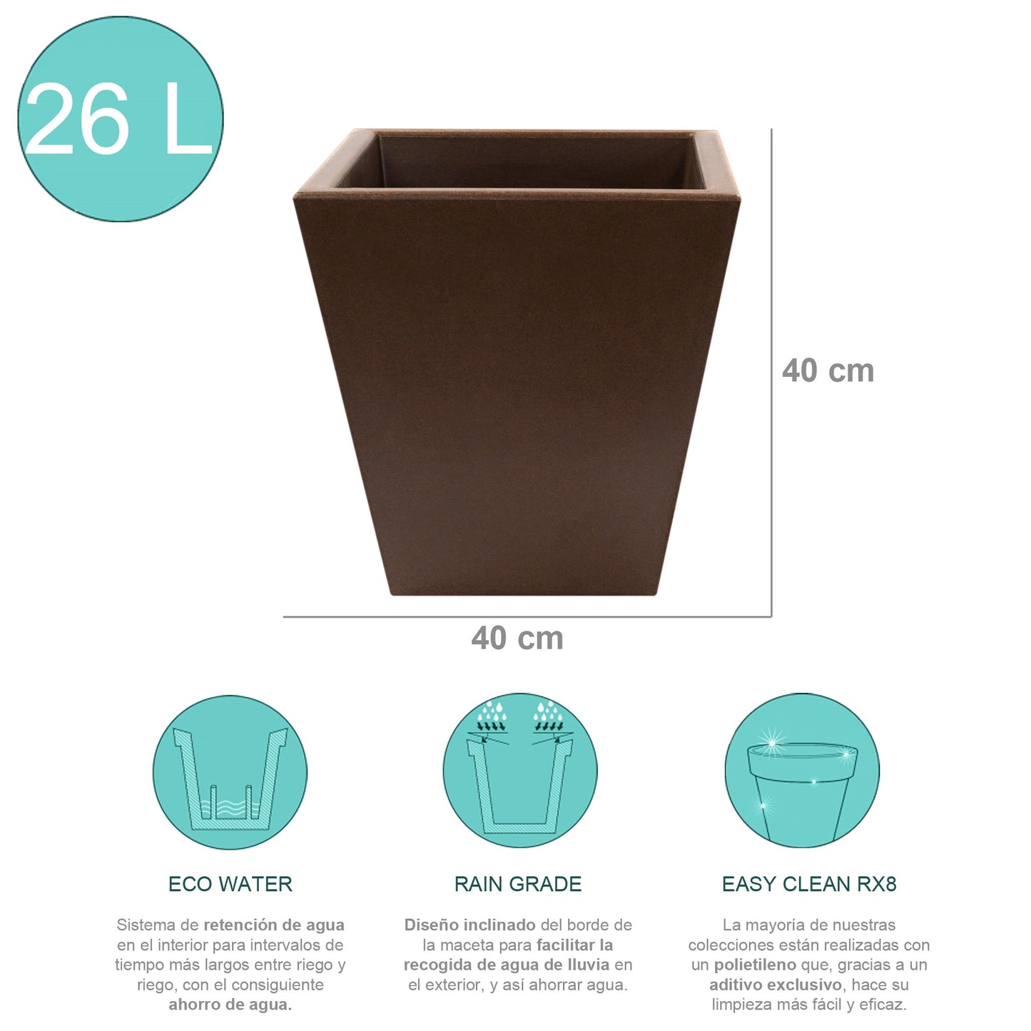 Macetero De Polietileno Por Rotomoldeo Color Bronce 40x40 Cm_1