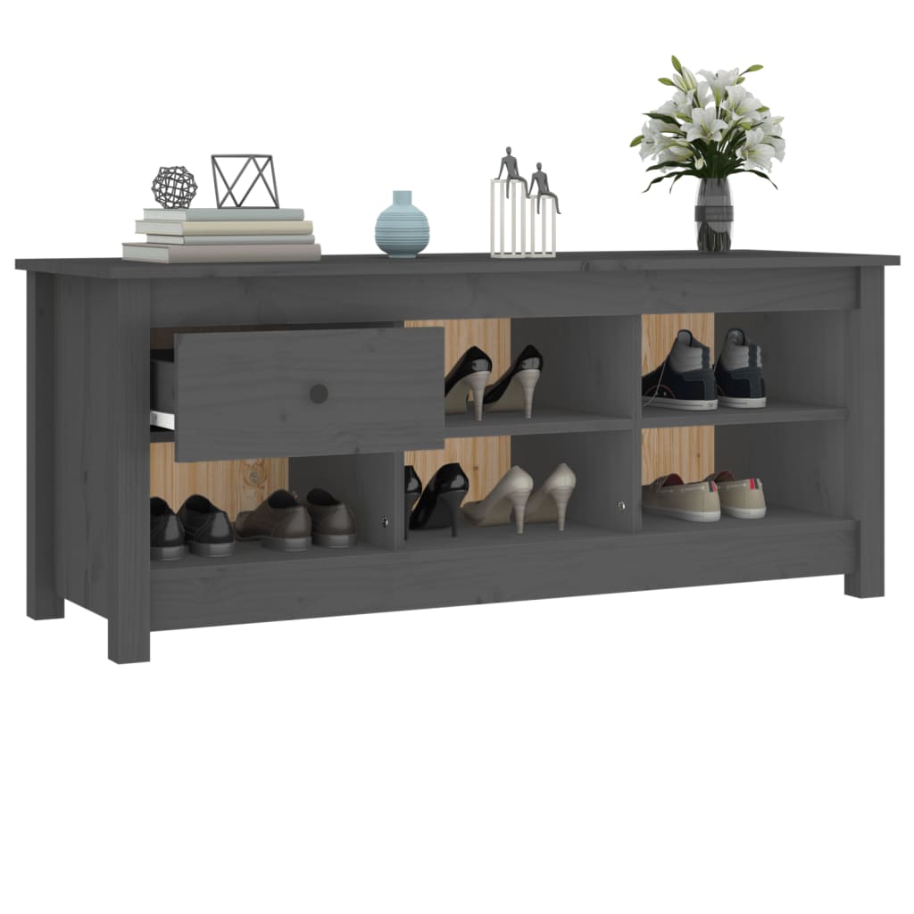 Armario Zapatero De Madera Maciza De Pino Gris 110x38x45,5 Cm / Vetonek_3