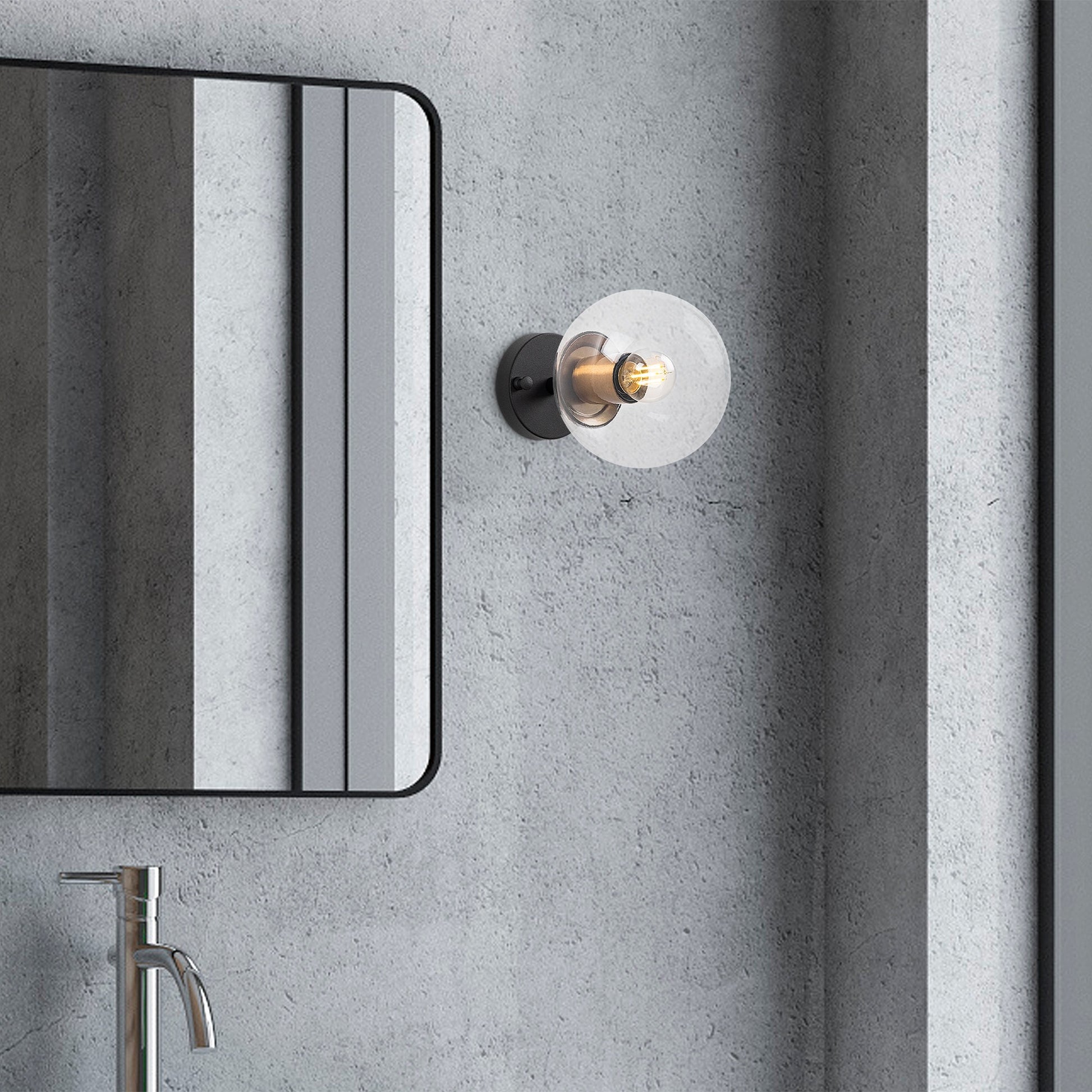 Aplique De Pared Pantalla Transparente, Metal , Negro, 15x15x24, Casquillo E14 Max 15 W_5
