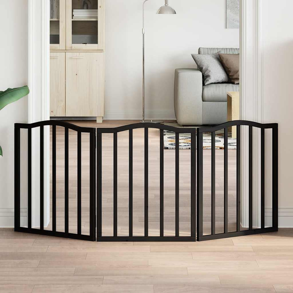 Vidaxl Puerta Para Perros Plegable 3 Paneles Madera Álamo Negra 150 Cm_1