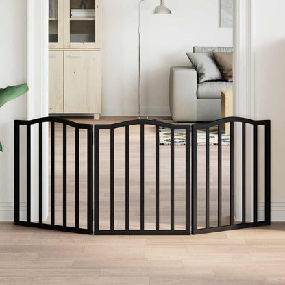 Vidaxl Puerta Para Perros Plegable 3 Paneles Madera Álamo Negra 150 Cm_1