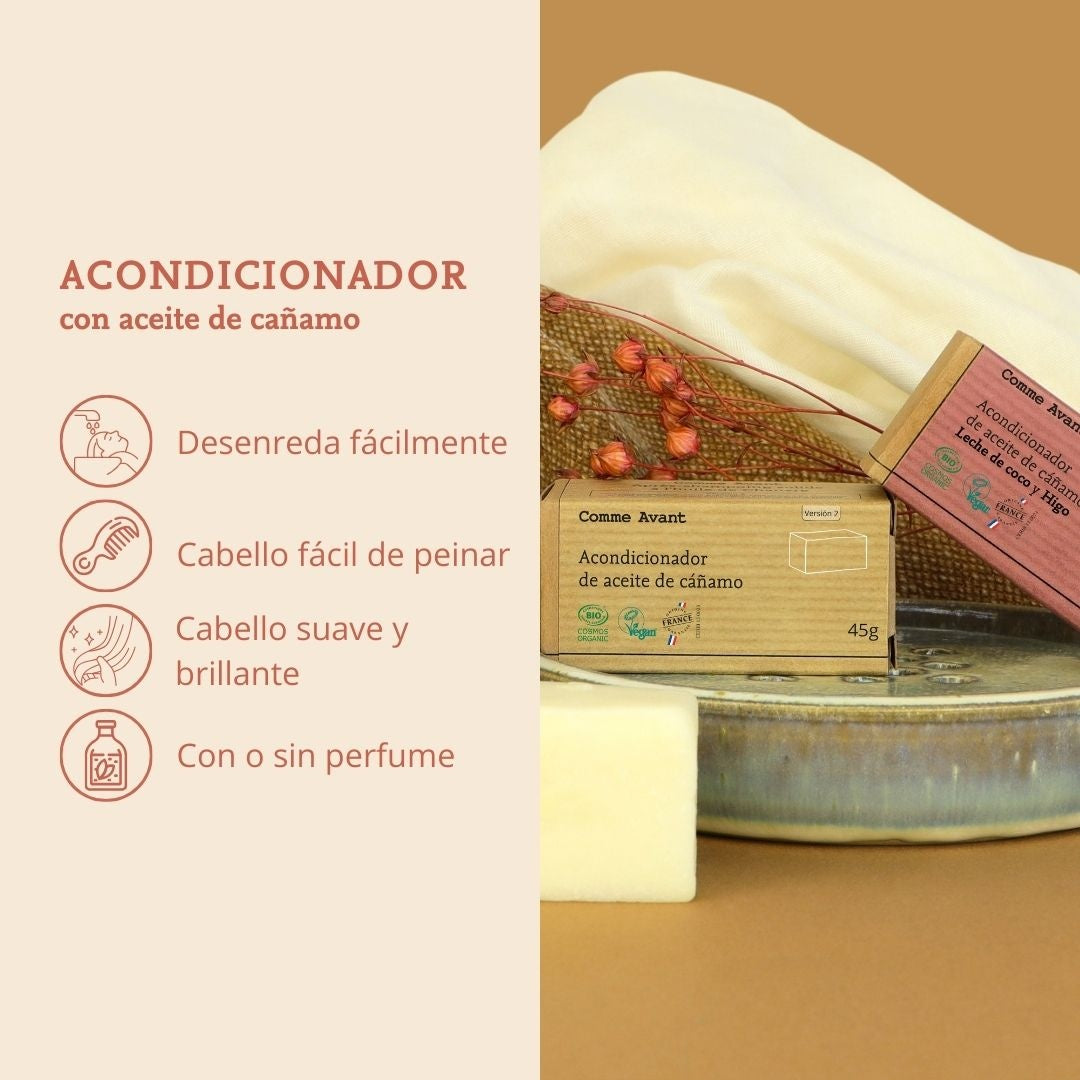 Acondicionador sólido con aceite de cáñamo Higo y Leche de Coco Comme Avant 45 g