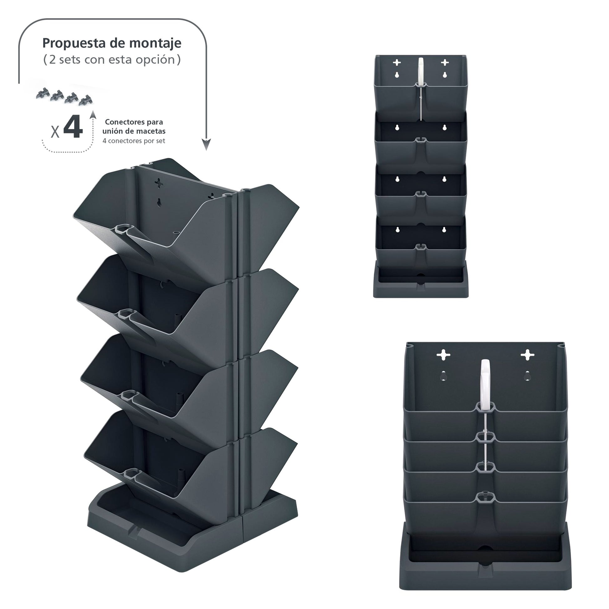Macetero Vertical Prosperplast Mini Cascade De Plastico En Color Antracita 19,5 (largo) X 11,4 (ancho) X 47,5 (alto) Cm Con Tijeras De Jardin_3