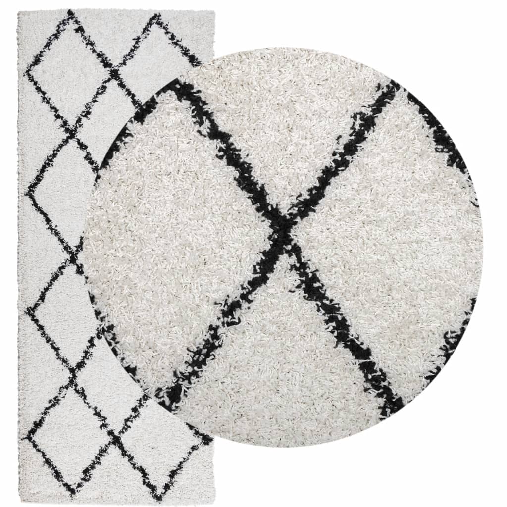 Alfombra De Pelo Largo Moderna Pamplona Crema Y Negro 80x200 Cm / Vetonek_4