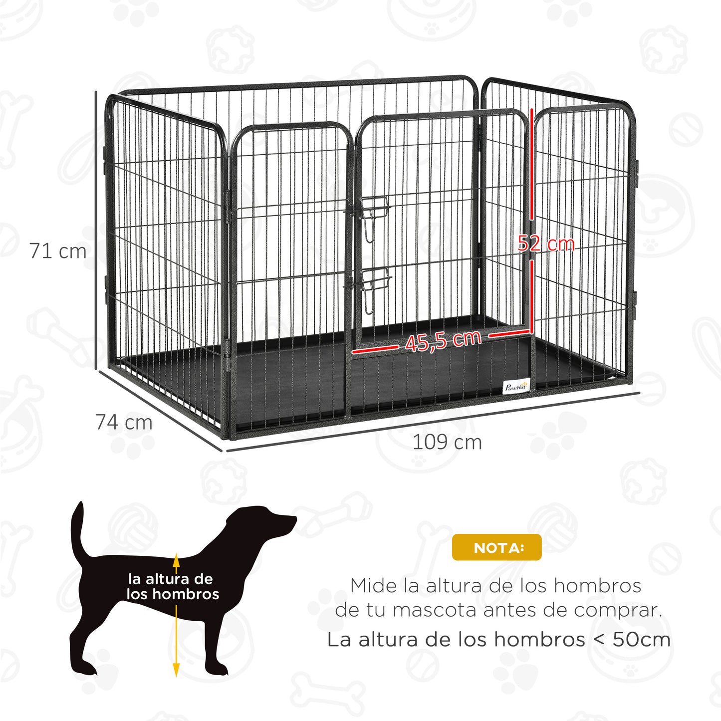 Pawhut Parque Mascotas Rectangular 4 Vallas Puerta Doble Pestillos 109x74x71cm_2