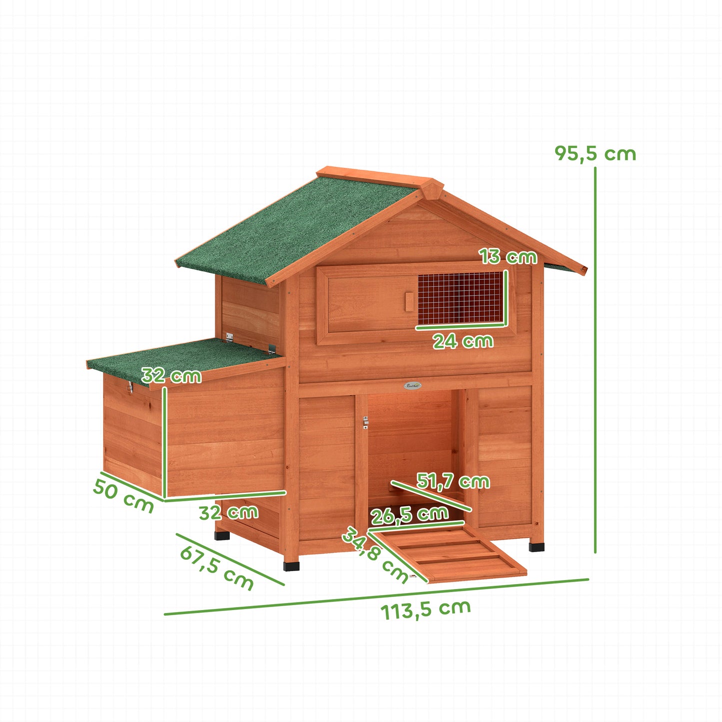 Pawhut Gallinero Para Exterior De Madera 113,5x67,5x95,5 Cm Con Nido Y Bandeja_2