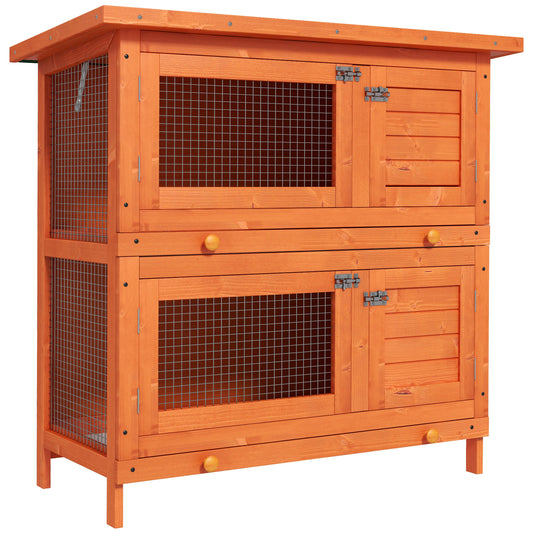 Pawhut Conejera Madera Exterior 2 Pisos Con Techo Asfáltico Abrible 90x45x90 Cm_0