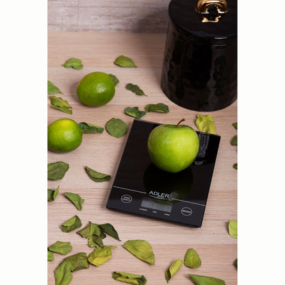Báscula De Cocina Digital Extraplana, Medición 1gr, Hasta 5 Kg, Lcd, Función Tara, Vidrio Adler Ad 3138 Negro
