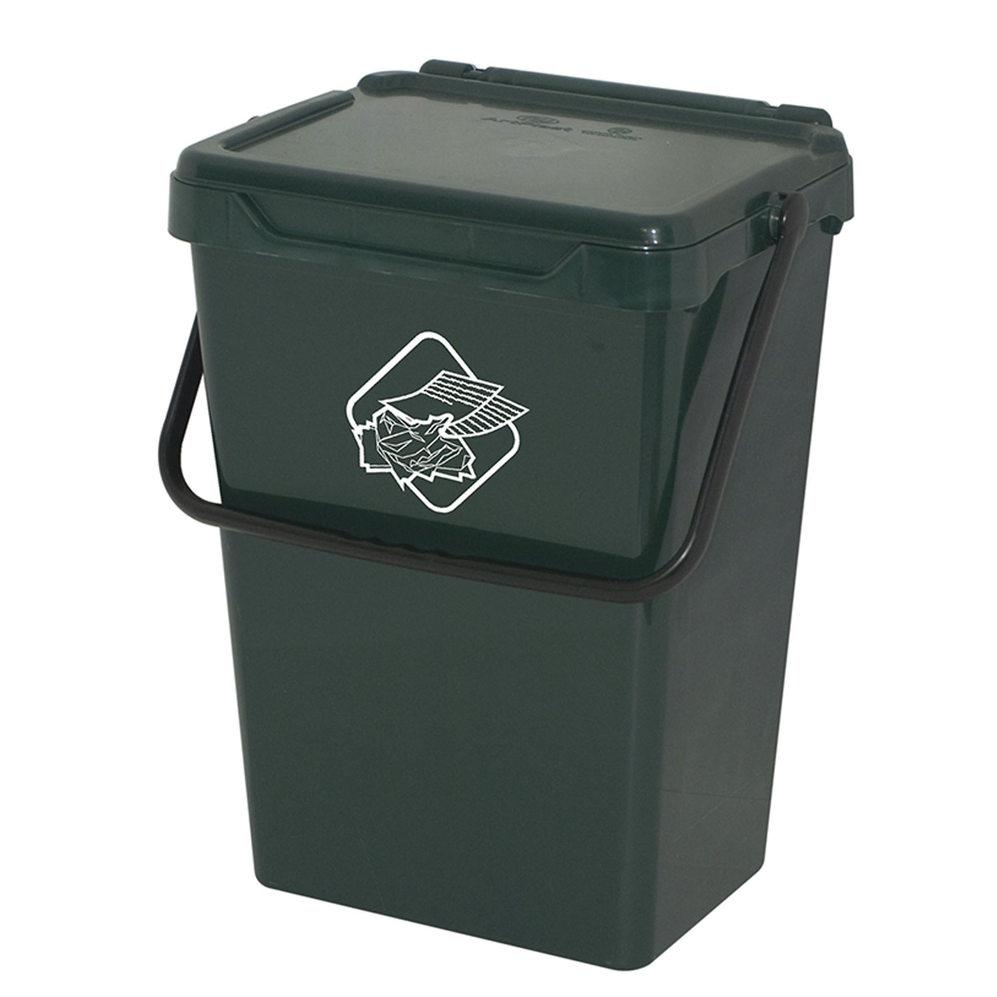 Cubo De Polipropileno Con La Manija Y La Cubierta, De Color Verde, 40 Lt. 400x305x510 Mm.