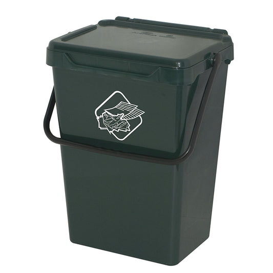 Cubo De Polipropileno Con La Manija Y La Cubierta, De Color Verde, 40 Lt. 400x305x510 Mm.