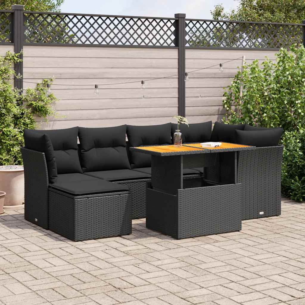 Set De Sofás De Jardín 7 Pzas Con Cojines Ratán Sintético Negro / Vetonek_1