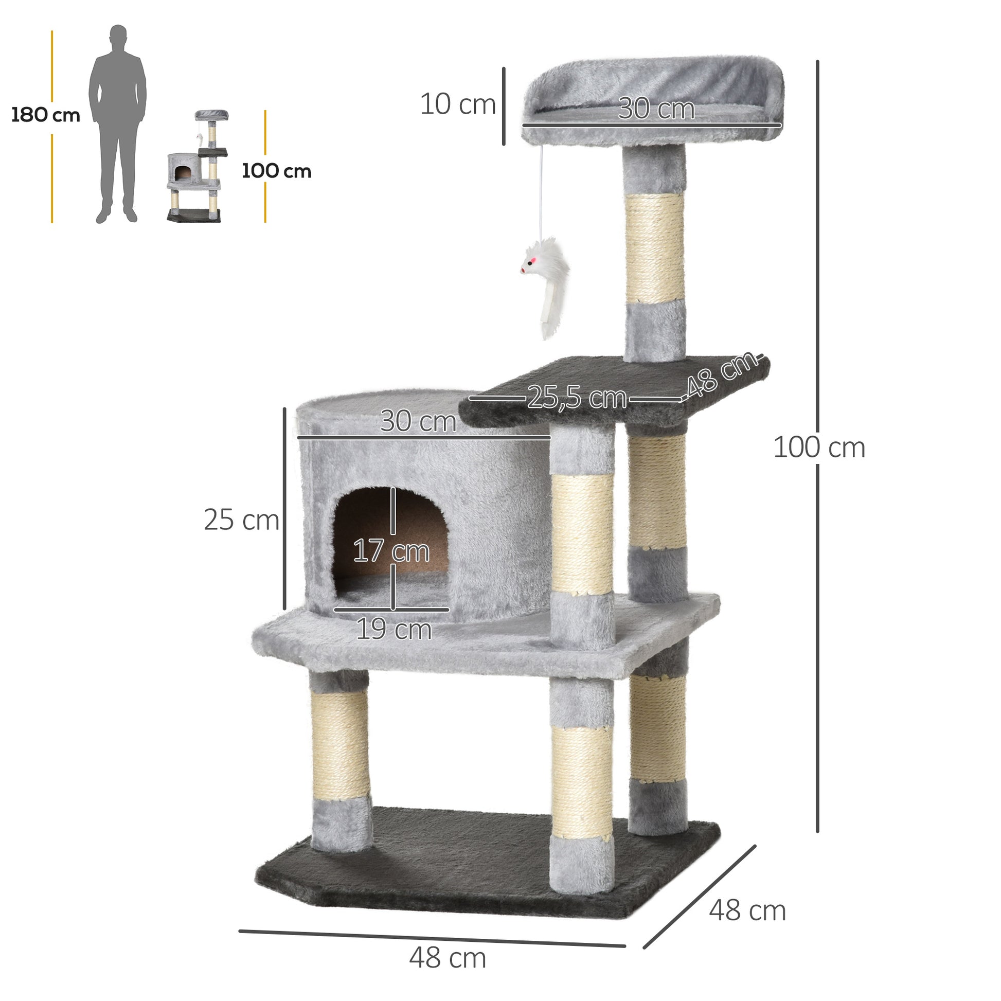 Pawhut Árbol Para Gatos Rascador Grande Con Plataformas Casetas Ratón De Juego_2
