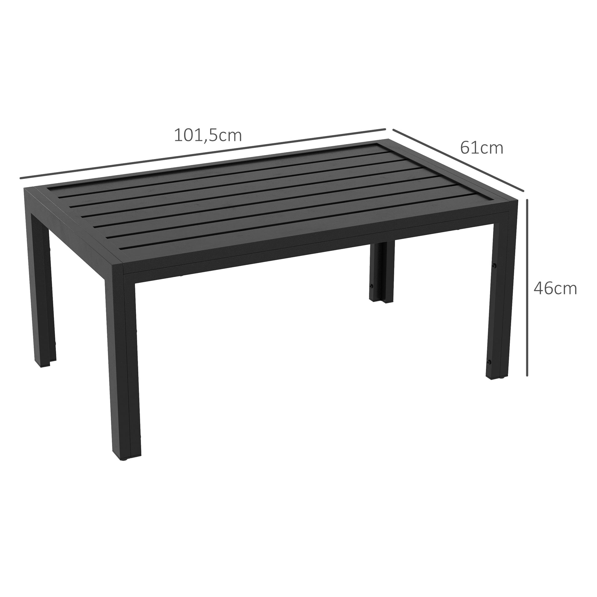 Outsunny Mesa De Centro De Jardín Rectangular De Acero 101,5x61x46 Cm Negro_2