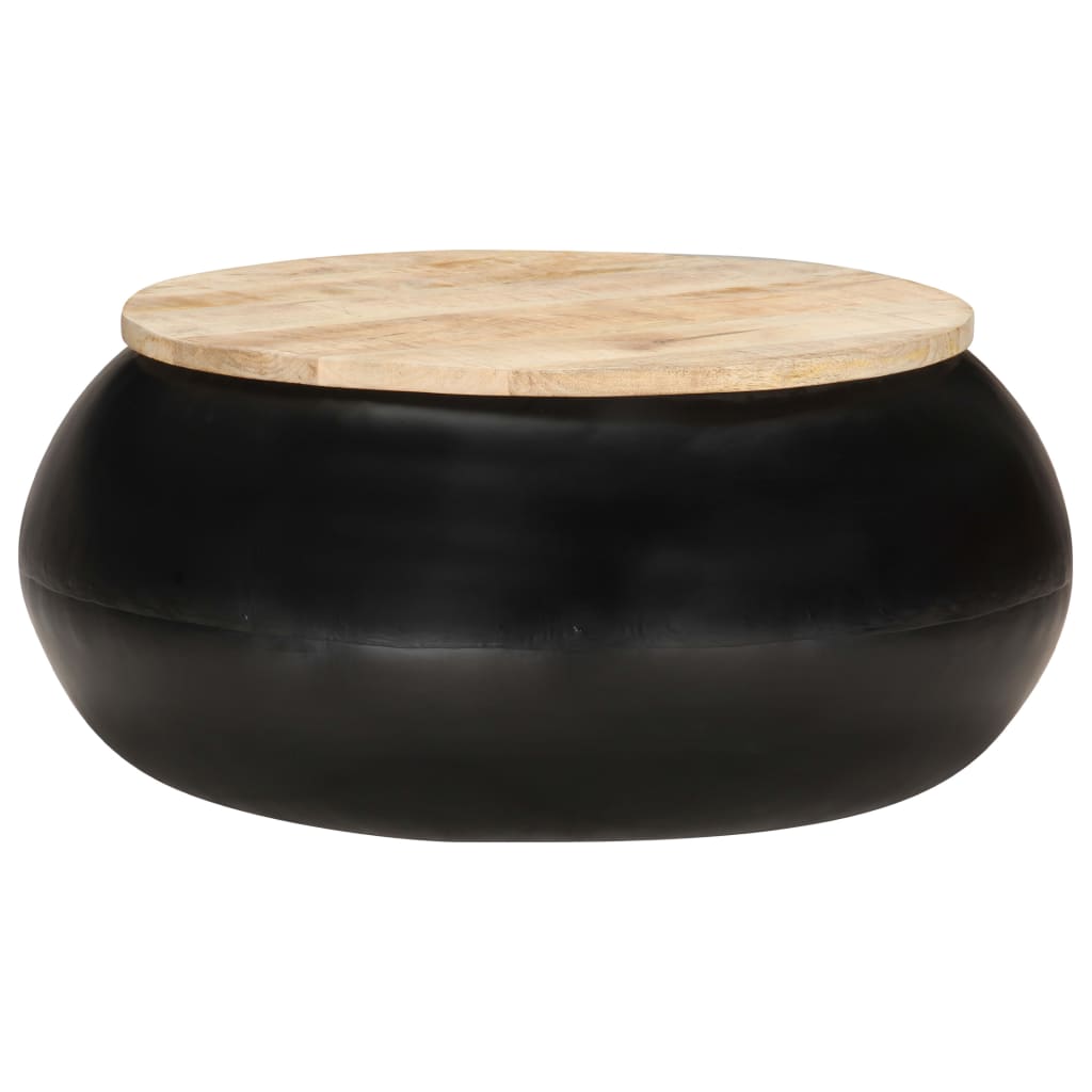 Mesa De Centro De Madera Maciza De Mango Negra 68x68x30 Cm_4