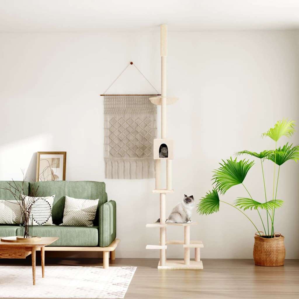 Vidaxl Árbol Rascador Para Gatos De Suelo A Techo Crema 268,5-294,5 Cm_1